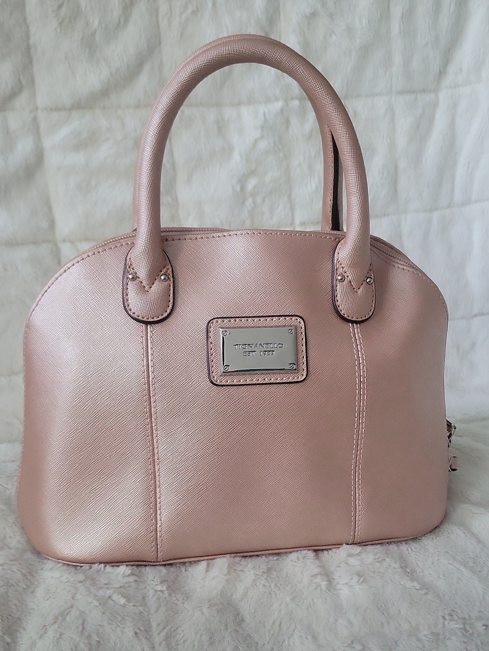 Tignanello Blush Pink Saffiano Tote Double Handles Handbag Euc